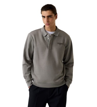 Guess Sudadera tipo polo de manga larga gris