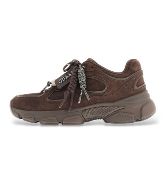 Guess For Woman. FLFIRRSUE12 Brown Irrina Leather Sneakers (39), Flat, None, Casual