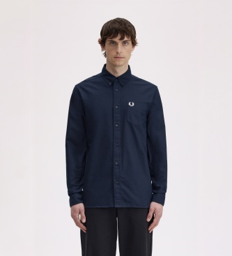Fred Perry Uomo Blu Camicia Oxford A Maniche Lunghe - Immagine 3