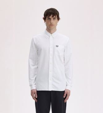 Fred Perry Uomo Bianco Camicia Oxford A Maniche Lunghe - Immagine 3