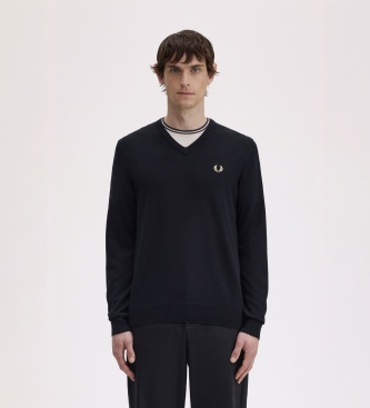 Fred Perry Herren Schwarz Pull Col V Classic - Bild 3