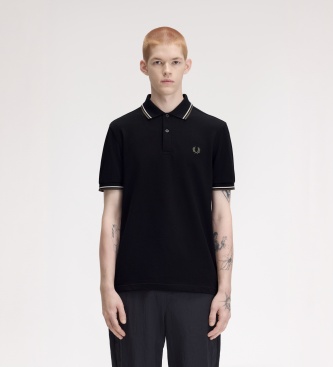 Fred Perry Uomo Nero Black/Green Tipped Short Sleeve Polo Shirt - Immagine 3
