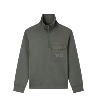 A|X Armani Exchange Sudadera con media cremallera gris verdoso