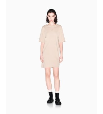 A|X Armani Exchange Mulher Bege, Natural Para Xw000825af10356u6223 Vestido Com Logótipo Bege (Xs), Casual, Algodão, Manga Curta