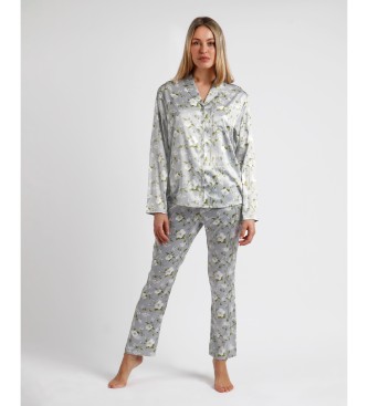 Admas para mulher. Pijama aberto de manga comprida estilo pÃ©rolas cin