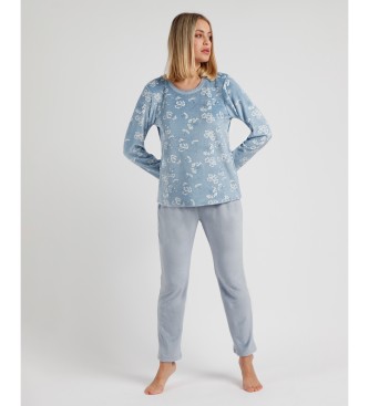 Admas para mulher. Pijama de manga comprida estampado com flores branc