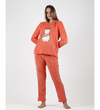 Admas para mulher. Olá Pijama de Inverno laranja Admas
