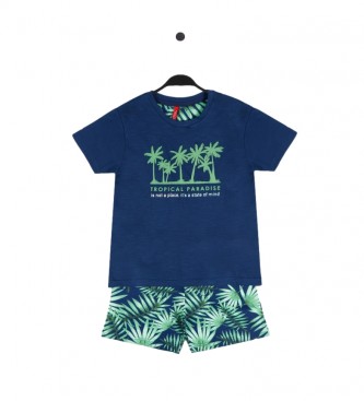 Admas para criança. Pijama tropical azul, verde Admas