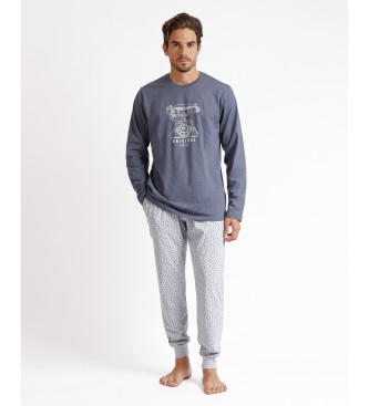 Admas para homem. Pijama de manga comprida Telephone azul Admas