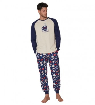 Admas para homem. Pijama Family Breakfast azul, bege Admas