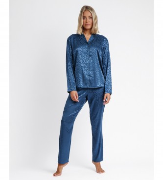 Admas para mujer. 56173-0-000218 Pijama abierto Satin Leopard azul (M), Homewear, Poliéster, Manga larga, Admas outlet 2024.