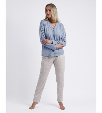 Admas para mulher. You Are Enough Pijama aberto de manga comprida azul