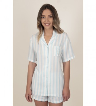 Admas para mulher. Pijamas Classic Stripes Blue Open Short Sleeve Pyja