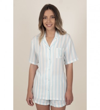 Admas para mulher. Pijamas Classic Stripes Blue Open Short Sleeve Pyja