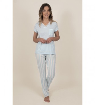 Admas para mujer. Pijama Manga Corta Classic Stripes para Mujer azul