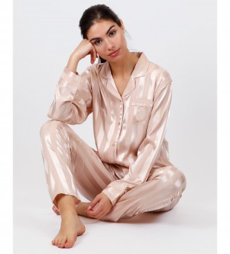 Admas para mujer. 55838-0-000013 Pijama novia abierto Satin Stripes nude (L), Homewear, Poliéster, Manga larga, Admas outlet 2024.
