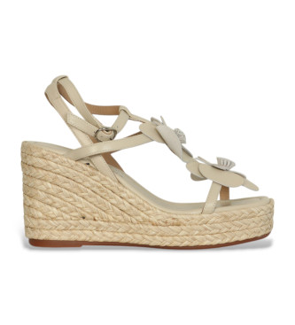 Alma en pena para mujer. V251286 Sandalias de Piel flores beige (38), 8 a 10cm, Hebilla, Casual