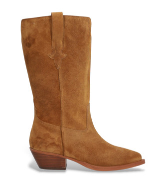 Alpe für Damen. 554611 Braune Leder-Westernstiefel (38), 1 bis 3 cm, Reißverschluss, Lässig