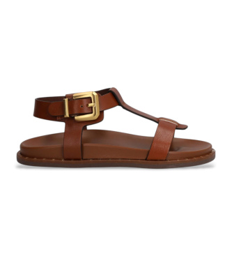 Alpe para mujer. 557617 Sandalias de piel Isabella marrón (38), Plano, Hebilla, Casual