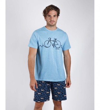 Antonio Miro para homem. Bike Stripes pijama de manga curta azul
