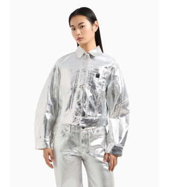 Armani Exchangevoor vrouwen. XW000098AF10836M8047 Zilveren Spiegeljasje (M), Casual, Katoen, Lange mouwen
