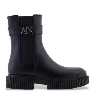 Armani Exchange para mujer. XW001634AF17474UC001 Botines de piel logotipo negro (37), 1 a 3cm, Cremallera, Casual