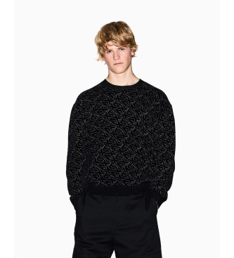 A|X Armani Exchange para hombre. XM001330AF16916FC196 Sudadera monograma negro (XL), Poliéster, Poliamida, Viscosa