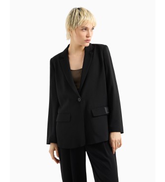 Imagen Blazer casual de color sólido con un solo botón y solapa con muescas de manga larga negro (