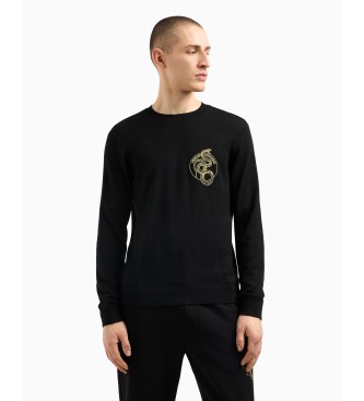 Jersey de cuello redondo negro (XS), Casual, Acrílico