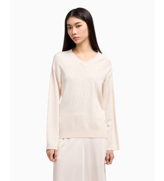 Armani Exchange para mujer. XW000578AF12875F0024 Jersey en cuello de V blanco (S), Casual, Viscosa