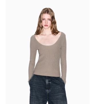 A|X Armani Exchange para mujer. XW001310AF10352U6242 Camiseta canalé marrón (XL), Casual, Viscosa