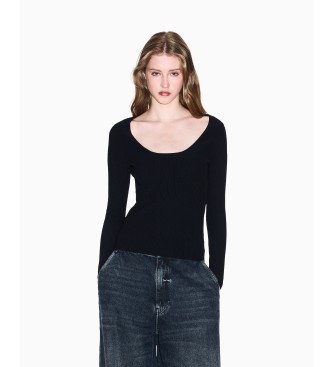 A|X Armani Exchange para mujer. XW001310AF10352UC001 Camiseta canalé negro (XS), Casual, Viscosa, Manga larga