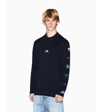 Armani Exchange para hombre. XM001434AF10362UB101 Camiseta Multilogo marino (XS), Casual, Algodón, Manga larga