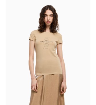 Armani Exchange para mujer. XW000512AF11929U6218 Camiseta de manga corta corte entallado beige (XXL), Casual, Algodón
