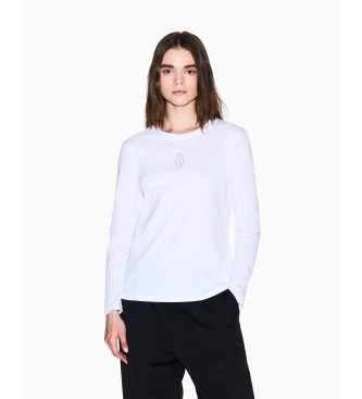 Armani Exchange para mujer. XW001350AF17172U0002 Camiseta Round blanco (XL), Casual, Algodón, Manga larga