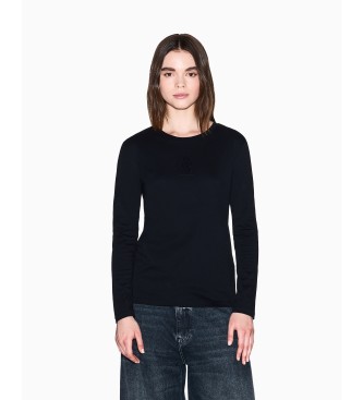 Armani Exchange para mujer. XW001350AF17172UC001 Camiseta Round negro (M), Casual, Algodón, Manga larga