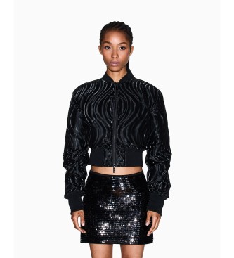 A|X Armani Exchange para mujer. XW000738AF16211FC102 Chaqueta bomber corta con estampado en relieve negro (L), Casual, Poliéster