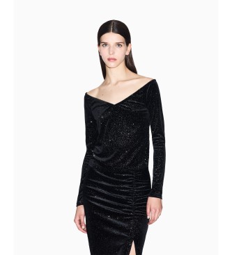 A|X Armani Exchange para mujer. XW001296AF16143MC072 Camiseta brillante negro (M), Casual, Fiesta, Poliéster, Manga larga