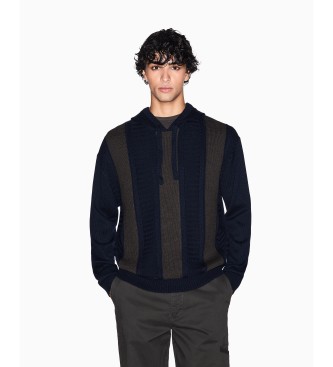 A|X Armani Exchange para hombre. XM001337AF19385M6132 Jersey con capucha en bloque marino (S), Casual, Lana, Acrílico, Manga larga