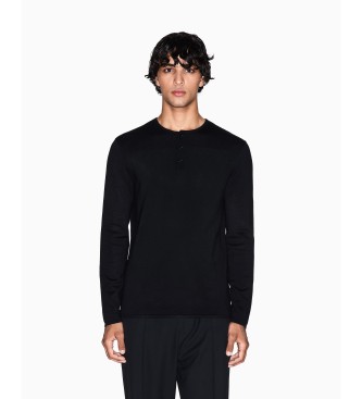 A|X Armani Exchange para hombre. XM001923AF18947UC001 Camiseta Serafino negro (L), Casual, Viscosa, Manga larga