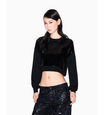 A|X Armani Exchange para mujer. XW001326AF16682MC117 Jersey con lentejuelas negro (M), Casual, Fiesta, Poliéster, Manga larga