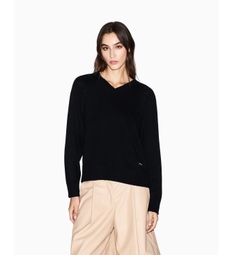 A|X Armani Exchange para mujer. XW001335AF13774UC001 Jersey de cuello en V negro (S), Casual, Algodón, Lana, Manga larga