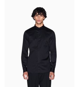 A|X Armani Exchange para hombre. XM001503AF10192UC001 Camisa de cuello Mandarín negro (L), Casual, Algodón, Manga larga