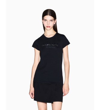 Armani Exchange para mujer. XW001351AF17172UC001 Camiseta Logo Brillante negro (M), Casual, Algodón, Manga corta