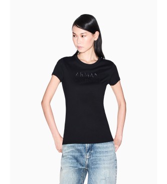 Armani Exchange para mujer. XW001357AF10356UC001 Camiseta Logo negro (XS), Casual, Algodón, Manga corta