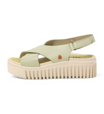 Artvoor vrouwen. 1157421IC003_0G3 Lime groen leren sandalen 1574 Brighton (42), Leer, 3 tot 5 cm, Klittenband, Casual