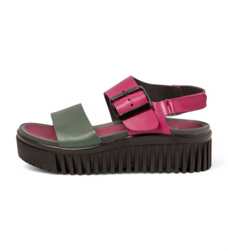 Artvoor vrouwen. 1157811YC003_0MU Leren sandalen 1578 Brighton roze, groen (41), Leer, 3 tot 5 cm, Gesp, Casual