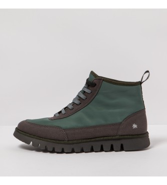 Botines de piel verde (37), Plano, 1 a 3cm, Cordones, Casual