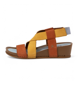 Artvoor vrouwen. 1194411YJ003_0MU Leren sandalen 1944 I Imagine geel, oranje (42), Leer, 3 tot 5 cm, Klittenband, Casual