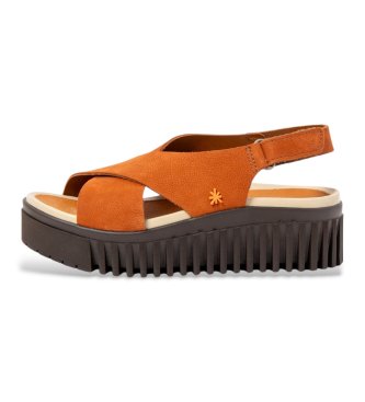 Art för kvinnor. 1157431GM003_0MU Lädersandaler 1574 Brighton orange (36), Hud, 3 till 5 cm, Kardborreband, Casual